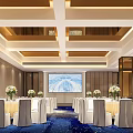 Elegant Modern Banquet Hall With Well Arranged Tables Chairs And Floral Centerpieces