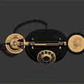 Vintage Gold And Black Telephone With Rotary Dial And Coiled Cord Design
