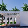 Modern single-family villa high-end homestay courtyard with large outdoor pool view 3d model