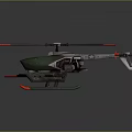 Green Toy Helicopter Model With Red Transparent Rotors And Mechanical Details