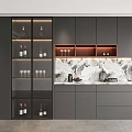 Elegant Modern Wine Cabinet Design With Glass Doors Gray Cabinets And Marble Backsplash 3d model