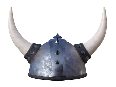 Metallic Helmet With White Horns Spiked Top And Black Riveted Straps 3d model