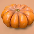 Round Shaped Fresh Orange Pumpkin on Light Brown Background with Smooth Skin