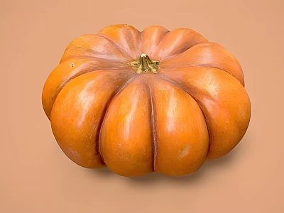 Round Shaped Fresh Orange Pumpkin on Light Brown Background with Smooth Skin 3d model