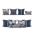 Decorative Throw Pillows With Blue White Gray Patterns And Striped Designs 3d model