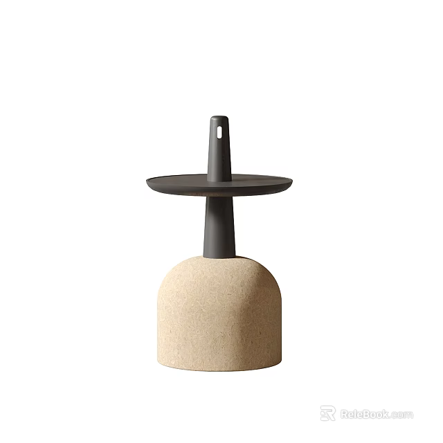 Modern Minimalist Side Table With Beige Stone Base And Black Round Tray 3d model