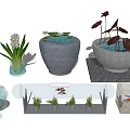 Decorative Aquarium Containers With Stone Basins Water Lilies And Aquatic Plants