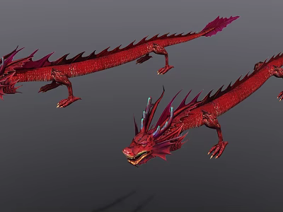 Fierce Red Dragon Game Movie Character With Purple Spikes And Sharp Claws 3d model
