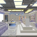 Colorful Pet Supply Store Interior With Purple Blue Decor Display Shelves And Round Table