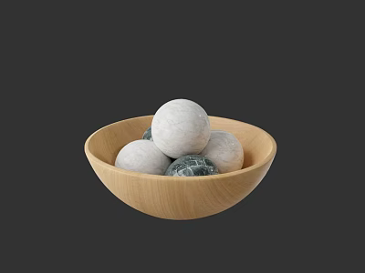 Wooden Kitchen Bowl With White And Gray Marble Decorative Balls 3d model