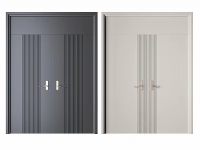 Black And Beige Double Doors With Vertical Stripe Design And Brass Handles 3d model