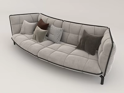 Multi Seater Sofa In Light Gray With Multiple Cushions Modern Curved Design And Black Legs 3d model