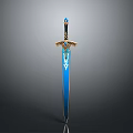 Fantasy Style Decorative Sword With Blue Blade Golden Hilt And Blue Gemstone