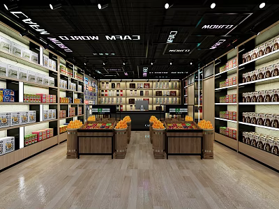 Supermarket Interior Layout With Shelves Full Of Products And Fresh Fruits 3d model