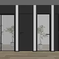 Modern Glass Frosted And Wooden Doors With Dark Gray Frames On Light Flooring