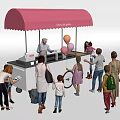 Pink Garden Kiosk With Canopy Selling Ice Cream People And Balloons Around