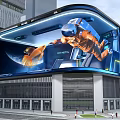 Window Display Featuring Astronaut In Orange Spacesuit Goldfish Earth Background And Futuristic Tech