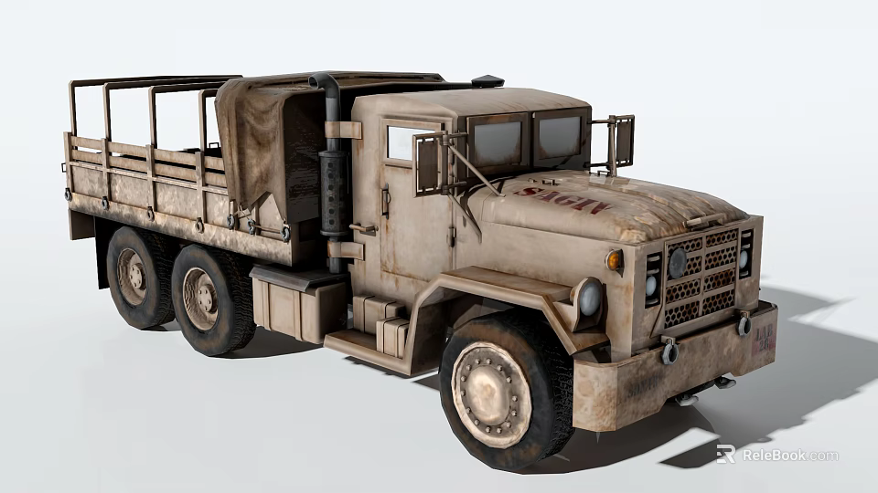 Vintage Utility Truck Khaki Colored With Open Cargo Bed And Multi Wheeled For Coal Hauling 3d model 