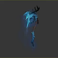 Fantasy Axe Weapon Featuring Blue Magical Effect Wooden Handle Antler Design And Spiked Chain Detail