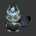 Cute Blue Baby Dragon Emerging From Broken Egg Shell With Big Eyes And Horns