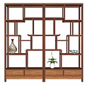Chinese Style Wooden Bookshelf With Multiple Compartments Lower Drawers And Decorative Items
