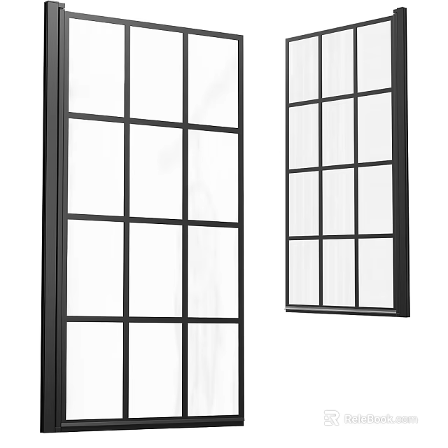 Black Frame Grid Glass Windows With Clear Panels For Modern Interior Design 3d model 