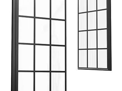 Black Frame Grid Glass Windows With Clear Panels For Modern Interior Design 3d model