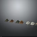 Various Military Vehicle Models With Different Color Paint Finishes Arranged In A Row