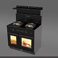 Black Modern Kitchen Appliance With Gas Stove Burners And Double Ovens
