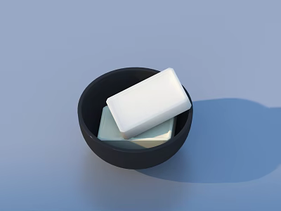 White Soap Bars Stacked in Black Bowl for Daily Household Use 3d model