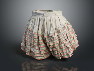 White Layered Ruffled Skirt With Red And Green Striped Trim Design 3d model