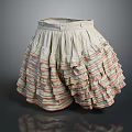 White Layered Ruffled Skirt With Red And Green Striped Trim Design
