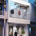 Fashionable Modern Clothing Store Interior Featuring Hanging Apparel Display Racks And Lights