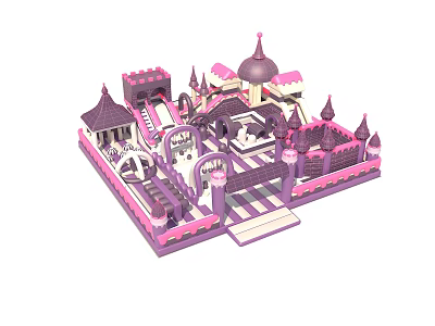 Castle Themed Playground Design With Towers Slides Arches And Decorative Spires 3d model