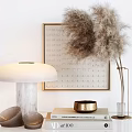 Modern Decorative Accessories Set With Marble Lamp Golden Art Pampas Grass Brass Bowl And Books
