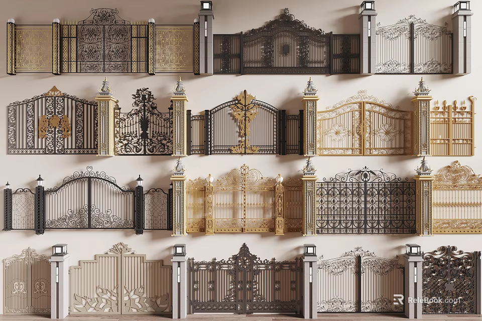 Ornate Iron Entry Gates With Intricate Decorative Patterns And Classic Designs 3d model