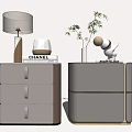 Modern Gray Bedside Tables With Drawer Cabinet Design And Decorative Lamp Books Vase