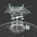 Ancient Well Structure With Wooden Tiled Roof Stone Platform And Side Wooden Bucket