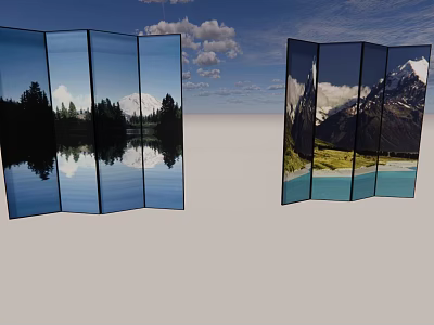 Decorative Screens Displaying Lake Reflection Trees And Snow Mountain Grassland 3d model