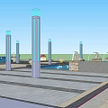 Scenic Plaza Landscape With Lush Trees Tall Lamp Posts Parked Cars And Paved Walkway