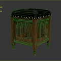 Classic Wooden Ottoman With Black Padded Top And Metal Studs Carved Details