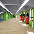 Indoor Fitness Training Space With Blue Floor Green Walls And Large Windows For Workouts