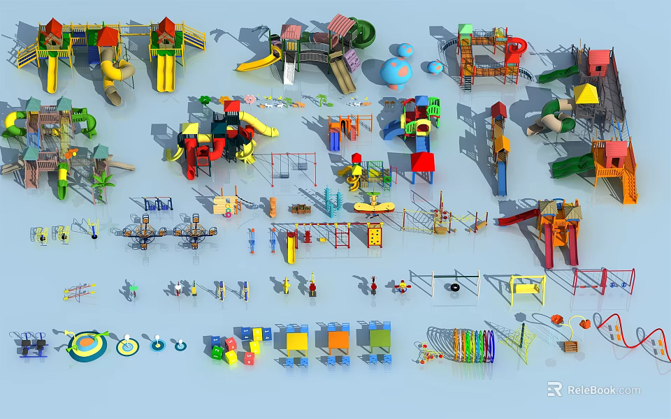 Colorful Playground Equipment With Slides Swings Climbing Frames And Rotary Components For Kids 3d model 