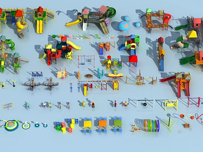 Colorful Playground Equipment With Slides Swings Climbing Frames And Rotary Components For Kids 3d model
