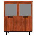 Modern Wooden Storage Cabinet Featuring Glass Doors Sleek Metal Handles And Functional Design
