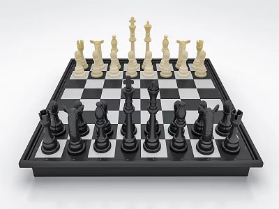 Chess Board Game Entertainment Featuring Neatly Arranged Black And White Pieces On Chessboard 3d model