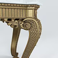 Elegant Console Table With Gold Metal Carved Frame And White Marble Top