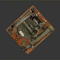 Modern Display Of Vintage Surveying Instrument With Metal Gears And Wooden Base