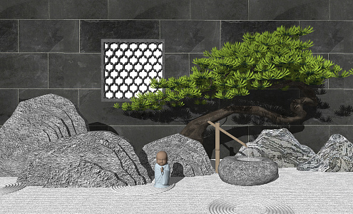 New Chinese style landscape sketch courtyard landscape 3d model