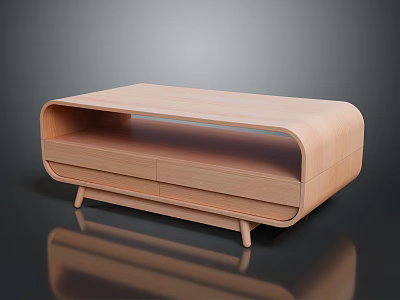 Modern Wooden Coffee Table With Simple Design And Storage Drawers 3d model